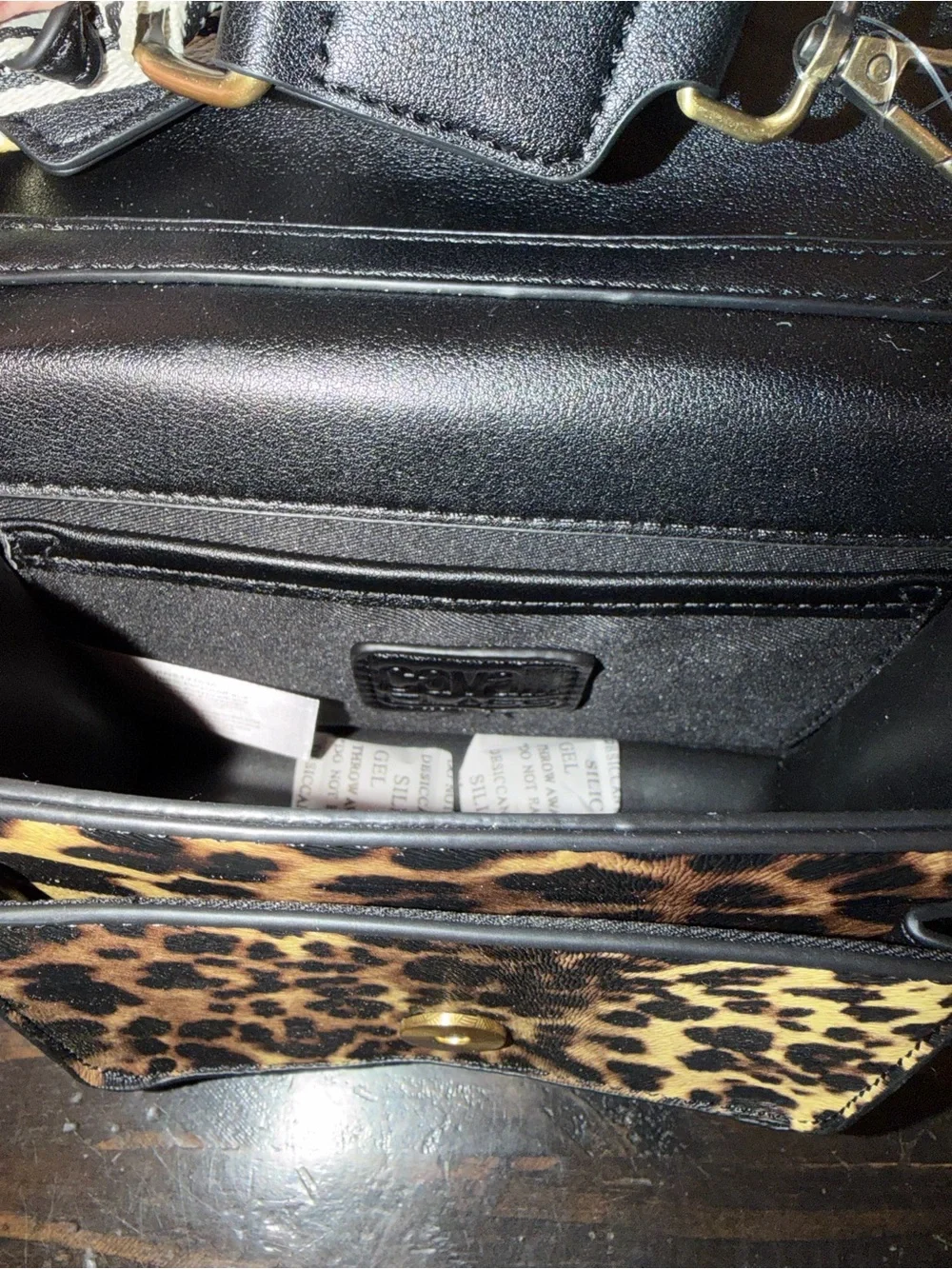 Cavalli Class Como Mini Bag Top Handle Leopard w/Black Crossbody Buckle NEW $98